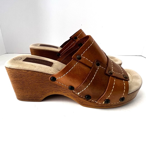 Vintage Platform Sandals Slides Genuine Leather Patchwork Y2K Mules Size 7.5 - Picture 9 of 10